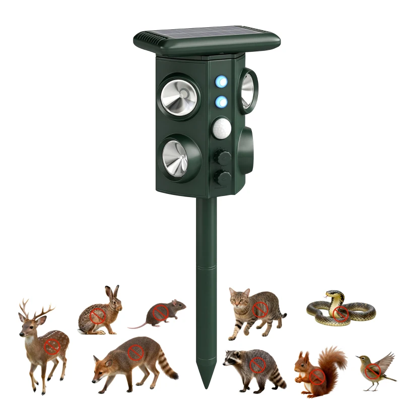 Outsunny Repelente solar ultrasónico para gatos, 5 modos, sensor PIR, flash LED