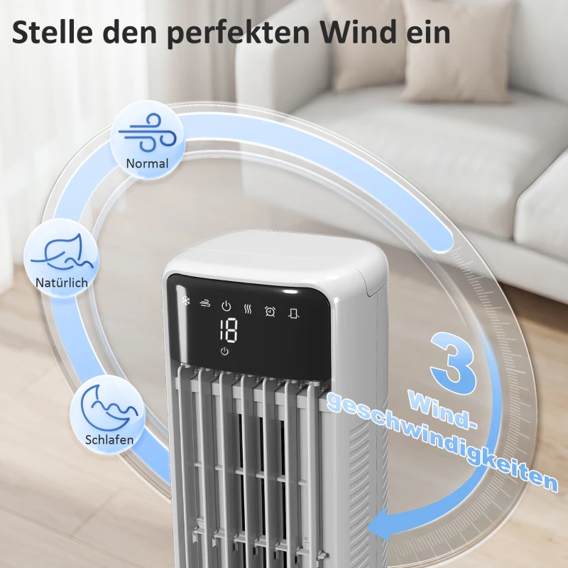 HOMCOM Tragbarer Luftkühler, 3-in-1 Verdunstungs-Luftkühler mit 9-Liter-Wassertank, 48° Oszillation, 3 Geschwindigkeiten, 3 Modi, Weiß