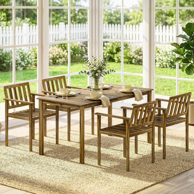 Outsunny Set da Pranzo da Giardino 5 Pezzi, Tavolo e Sedie per 4 Persone, Teak