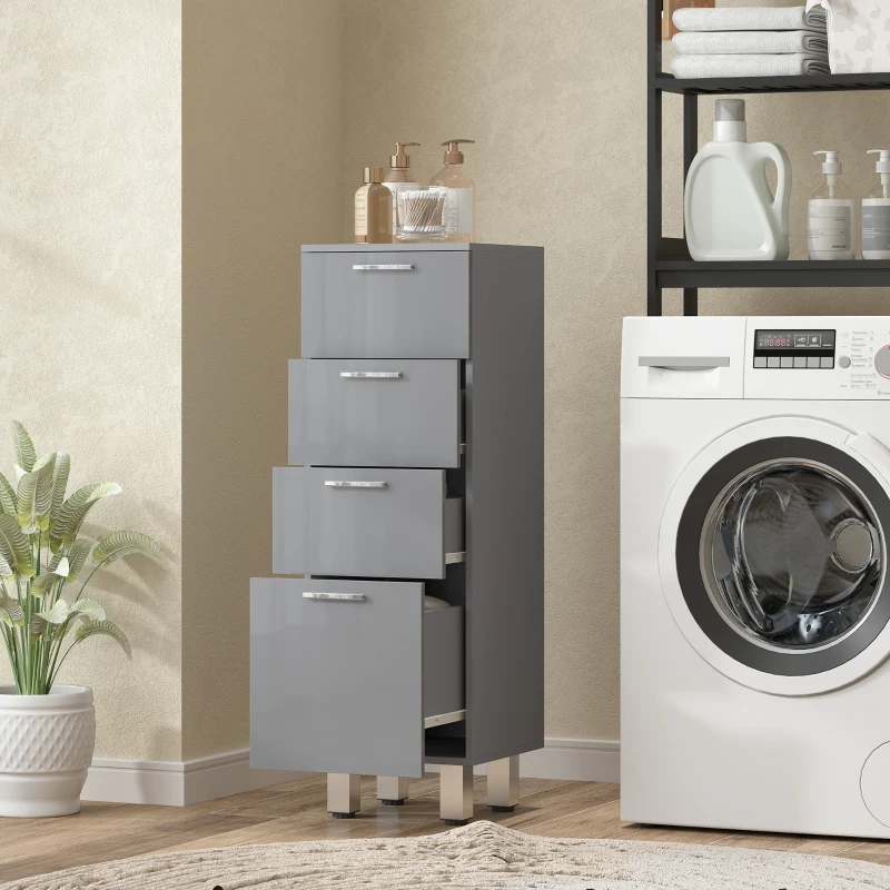 kleankin Badezimmerschrank, Badschrank, 4 Schubladen, Spanplatte, glatt, Grau