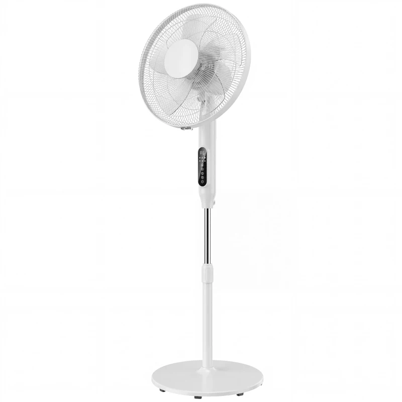 HOMCOM Ventilateur sur pied contrôlé par APP, ventilateur 45 cm avec télécommande, 3 vitesses, 3 modes, hauteur réglable, blanc