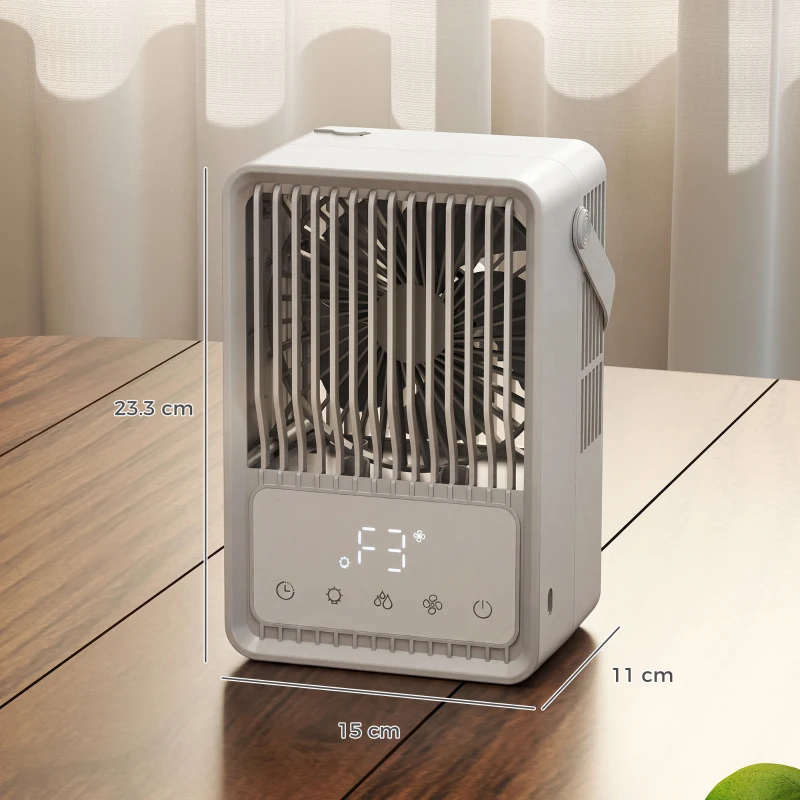 HOMCOM Portable Air Conditioner, 4-in-1 Mini Air Cooler with 3 Wind Speed, 2 Mist Mode, 7 Colour RGB Light, White