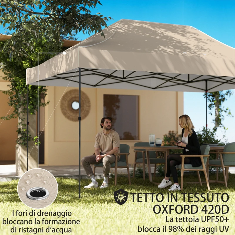 Outsunny Gazebo Pop Up Pieghevole con Pareti Laterali e Finestre, 2.9x4.3 m, in Metallo e Tessuto Oxford, Marrone Sabbia