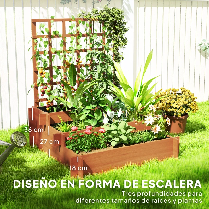 Outsunny Jardinera de 3 Niveles con Enrejado y Tela no Tejida para Cultivos Verduras Flores Hierbas 95x95x110 cm Natural