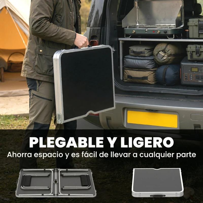 Outsunny Mesa de Camping Plegable Tipo Maletín con 4 Taburetes plegables Mesa 120x60x55-70 cm y Taburetes 33x28x37 cm Negro