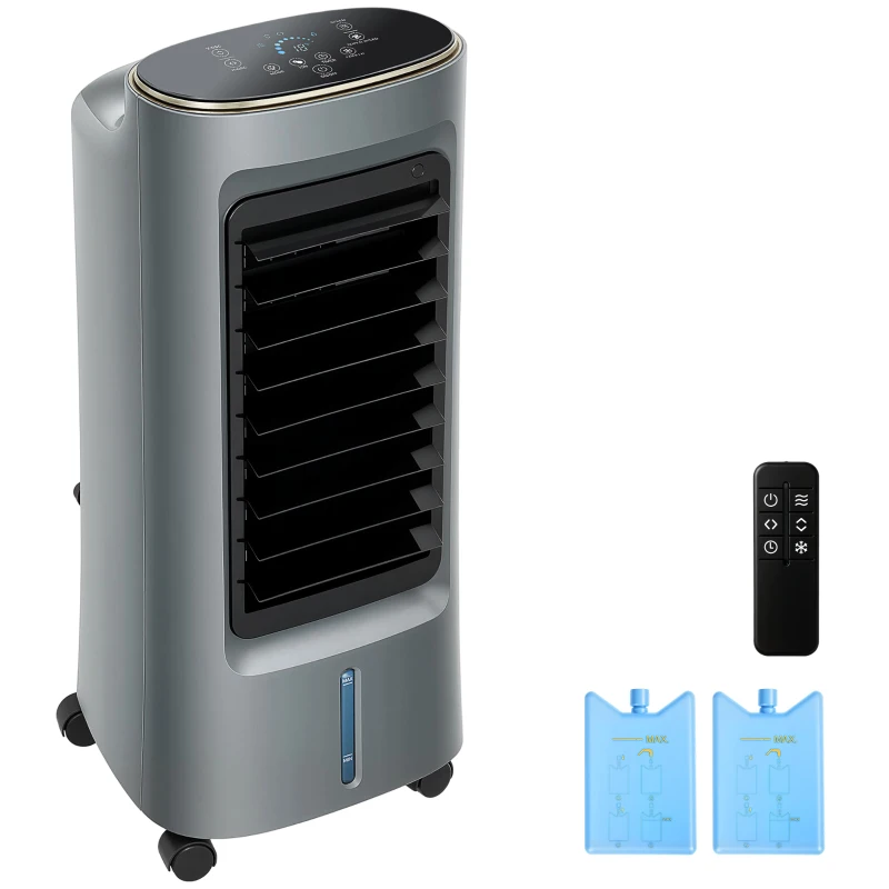 HOMCOM Refroidisseur d'air mobile 4 en 1 humidificateur purificateur ventilateur, oscillation 90°, 4 vitesses, 3 modes, gris
