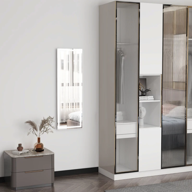 HOMCOM Miroir plein pied mural salle de bain avec LED réglable, interrupteur tactile, verre épais 4mm, 40 x 120 x 2,9cm