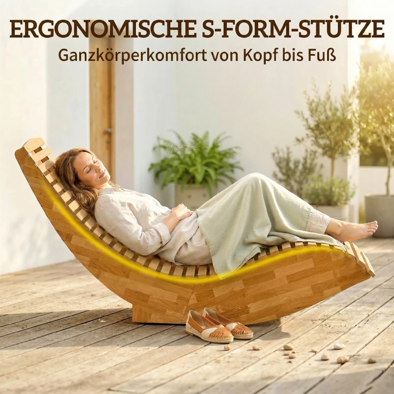 Outsunny Sonnenliege aus Akazienholz Klappbar Ergonomisch Gartenliege mit S-Form Latten-Design 60 x 156 x 77 cm