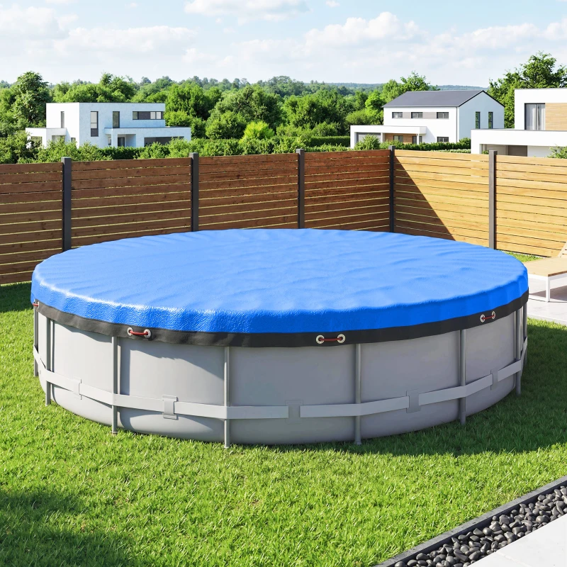 Outsunny Poolabdeckung rund Ø 450 cm staub- und wasserdichte Abdeckplane mit Sicherungsseil Spanner für Sommer & Winter, Blau