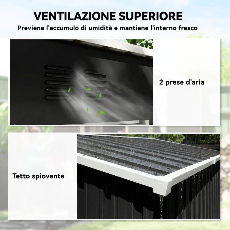 Outsunny Capanno Giardino Metallo 163x90x179 cm, Porta Chiudibile, Prese d'Aria, Grigio Scuro