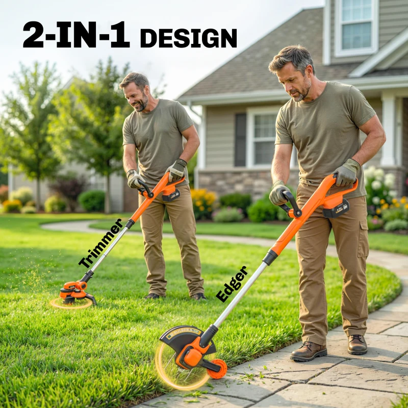 Outsunny Cordless Strimmer with 2 x 4.0Ah Lithium Batteries & Charger, 2-in-1 Lightweight Cordless Grass Trimmer and Lawn Edger