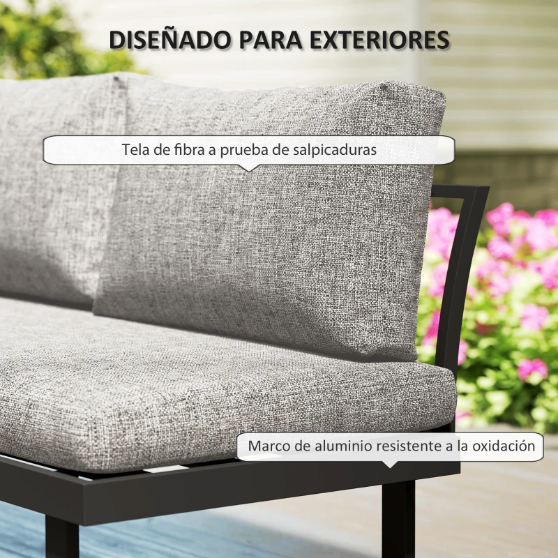 Outsunny Conjunto de Muebles de Jardín con 2 Sofás de 2 Plazas Mesa de Centro y Cojines Gruesos para Exterior Gris Claro