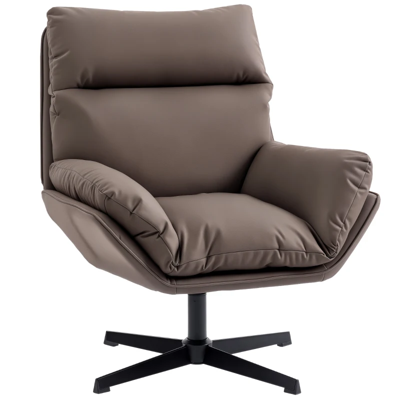 HOMCOM Accent Chair with 360 Swivel Armchair for Living Room with Padded Cushion Dark Brown