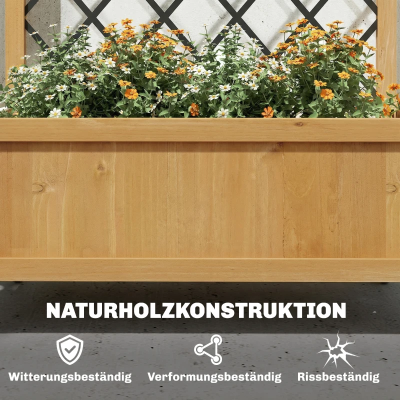 Outsunny Verhoogde plantenbak met metalen gaas, houten plantenbak op wielen, outdoor plantenbak, bruin