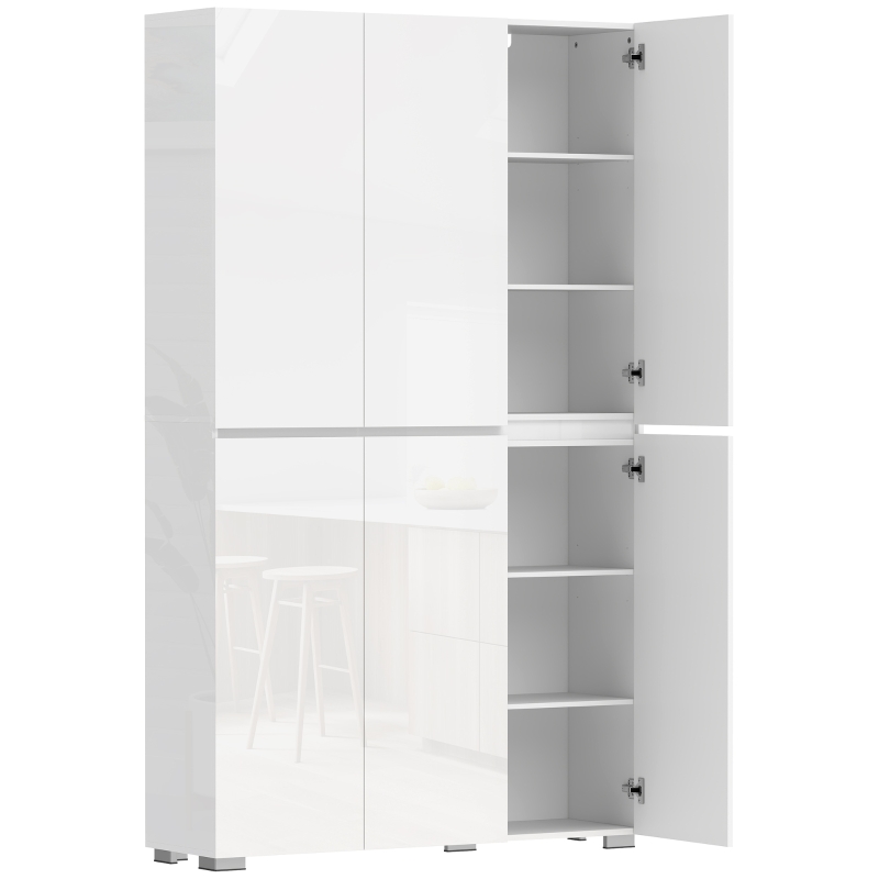 HOMCOM Buffet haut cuisine armoire de cuisine à haute brillance 6 portes à fermeture douce étagères réglables blanc