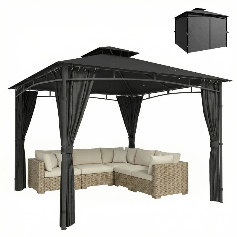 Outsunny Tonnelle de Jardin Extérieur Cadre de Toit Rétractable et Double Toit UV50+Imperméable 3x3m Gris Anthracite