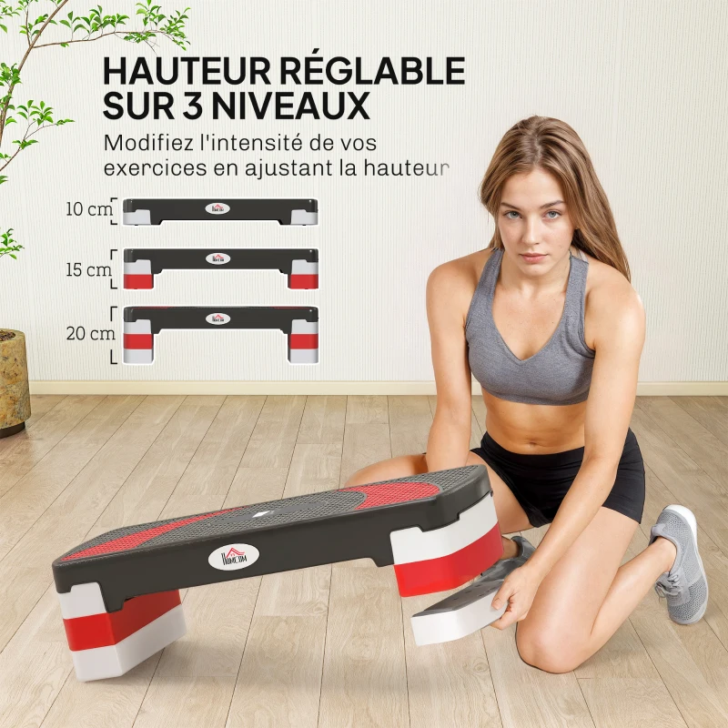 Stepper Fitness Aerobic - Aosom.fr x FFHandball - hauteur reglable surface antiderapante 80 x 31 x 20 cm noir gris clair