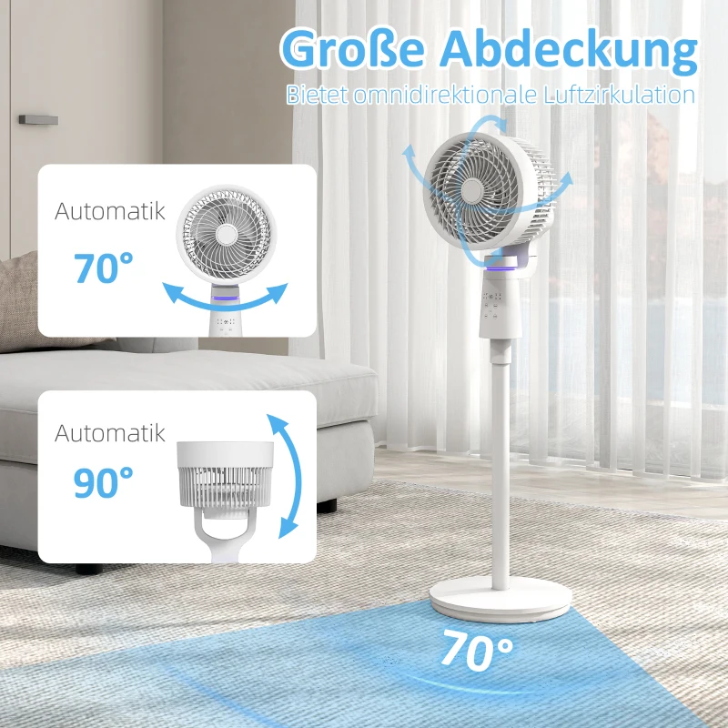 HOMCOM Standventilator Luftzirkulator Lüfter mit 3 Geschwindigkeitsstufen Fernbedienung Timer 70°+90° Oszillation
