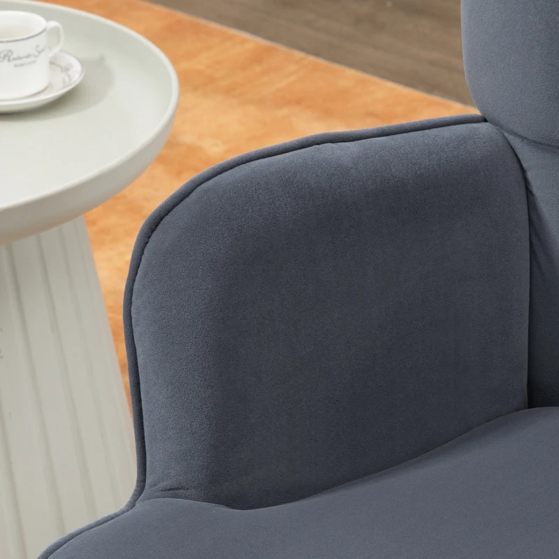 HOMCOM Fauteuil avec repose-pied, fauteuil salon capitonné avec dossier haut, pieds en acier doré et tissu velours, gris foncé