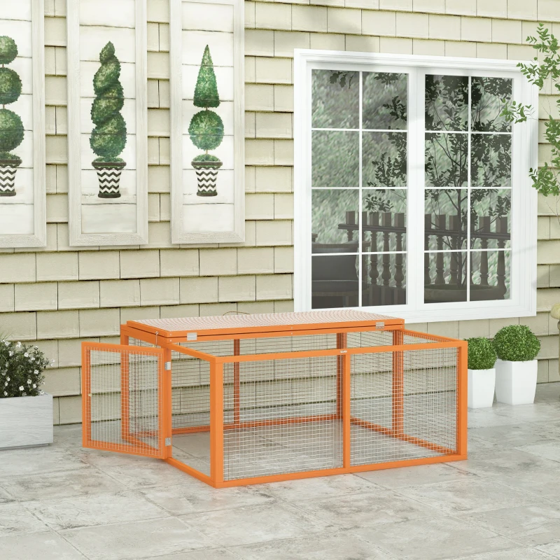 PawHut Wooden Folding Rabbit Hutch, for 2-3 Rabbits - Orange