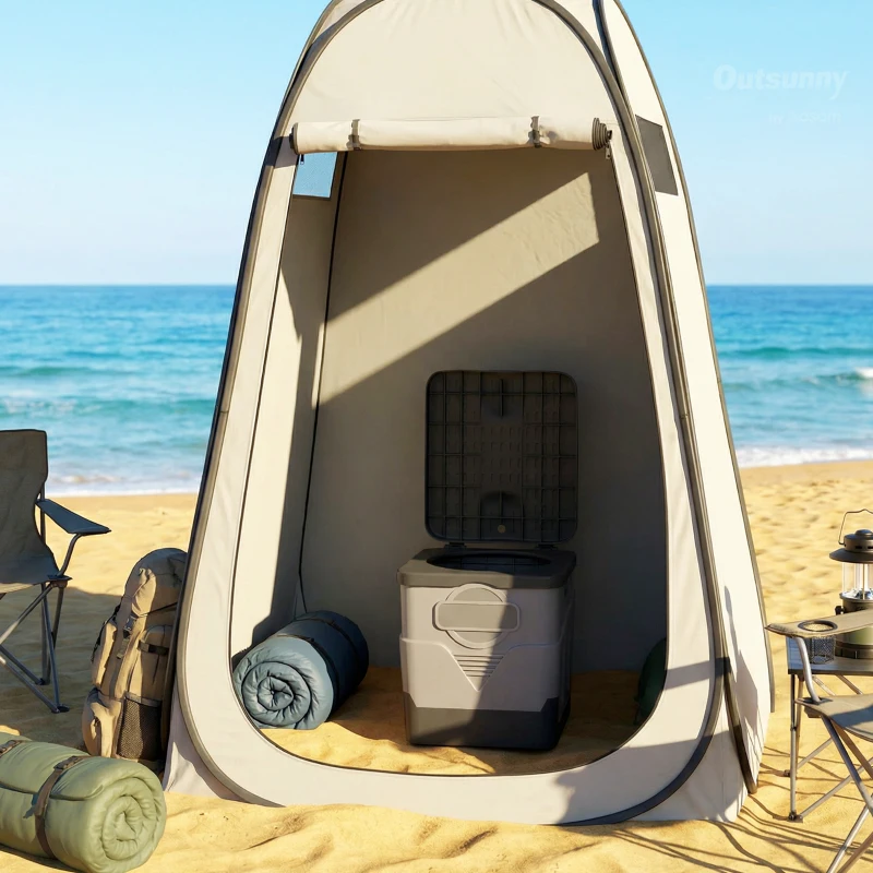 Outsunny Toilette Portable Camping pliable Toilette de camping pour Hommes et Femmes avec 12 packs d'agent 34x29x30 cm gris