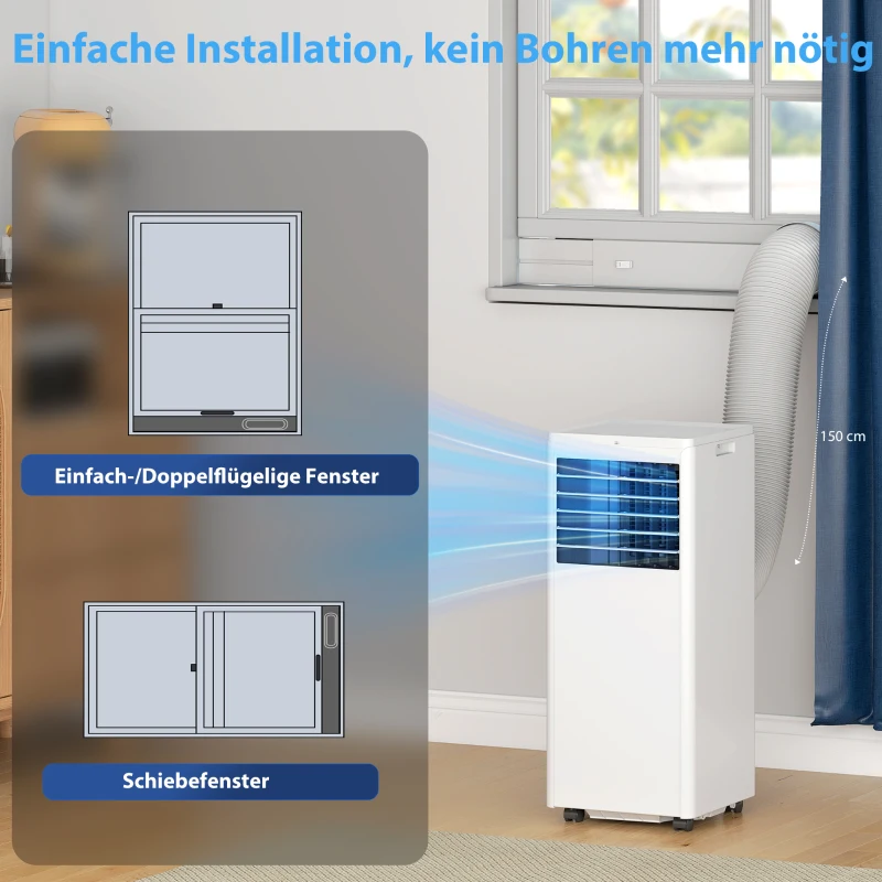 HOMCOM Tragbares Klimagerät 7000 BTU, 4-in-1 Klimaanlage mit Kühlung, Entfeuchter, Ventilator, Schlafmodus