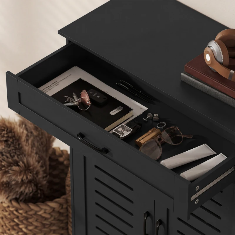 HOMCOM Shoe Cabinet with Louvered Doors, Modern Shoe Storage Cabinet with Drawer and Adjustable Shelves, Black
