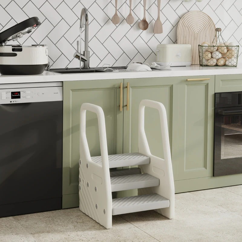 AIYAPLAY Marchepied enfant escabeau 3 marches pour enfants hauteurs réglables de 3 à 2 marches 43 x 42 x 65,5 cm gris