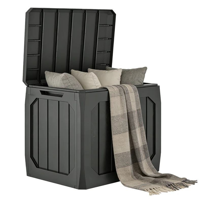 Outsunny Baúl de Almacenaje Exterior de Plástico Capacidad 121L con 2 Asas y Tapa Bloqueable Impermeable 56x45x53 cm Negro