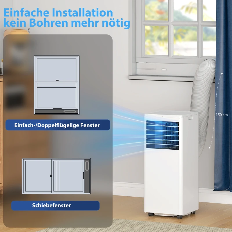 HOMCOM Tragbares Klimagerät 9000 BTU, 4-in-1 mit Kühlung, Entfeuchter, Ventilator, Schlafmodus
