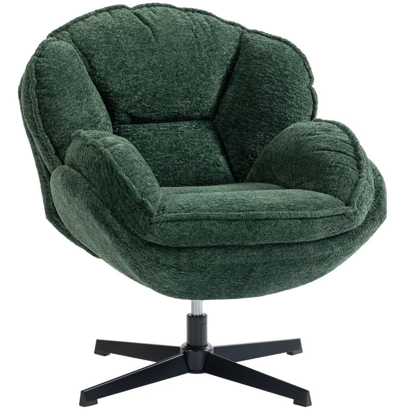 HOMCOM Modern Wingback Accent Chair, Velvet Armchair with Four-Star Base, S-Springs, Swivel, Dark Green