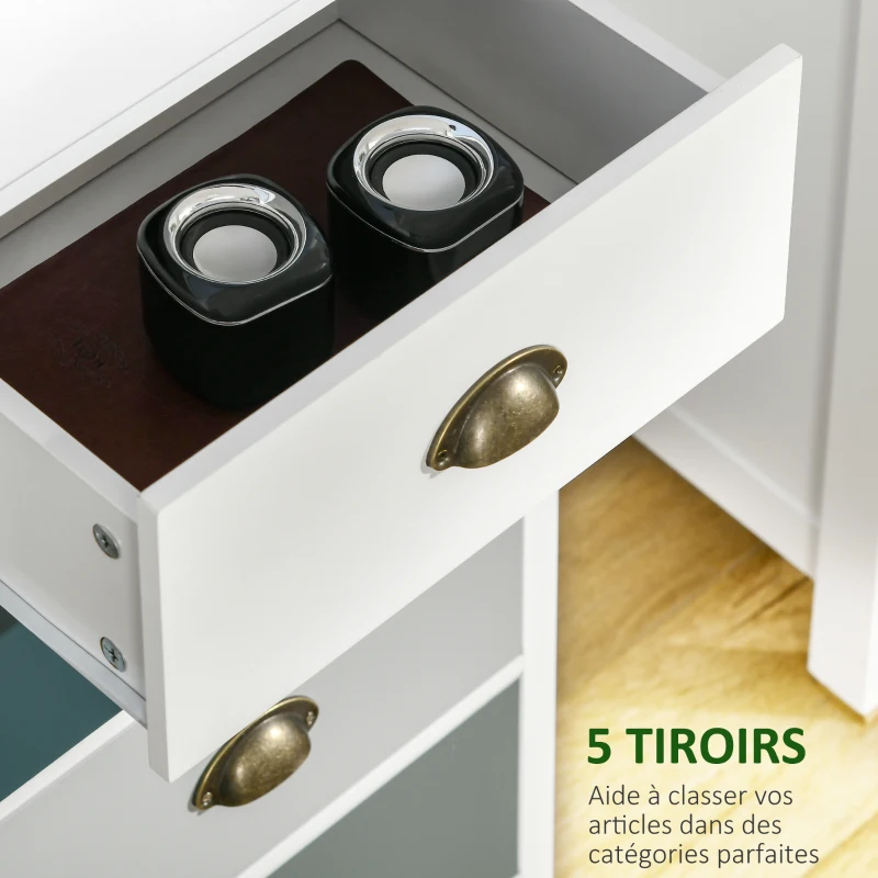 HOMCOM Chiffonnier commode meuble de rangement 5 tiroirs multicolores avec poignée métal coquille MDF - dim. 45L x 30l x 95,4H cm