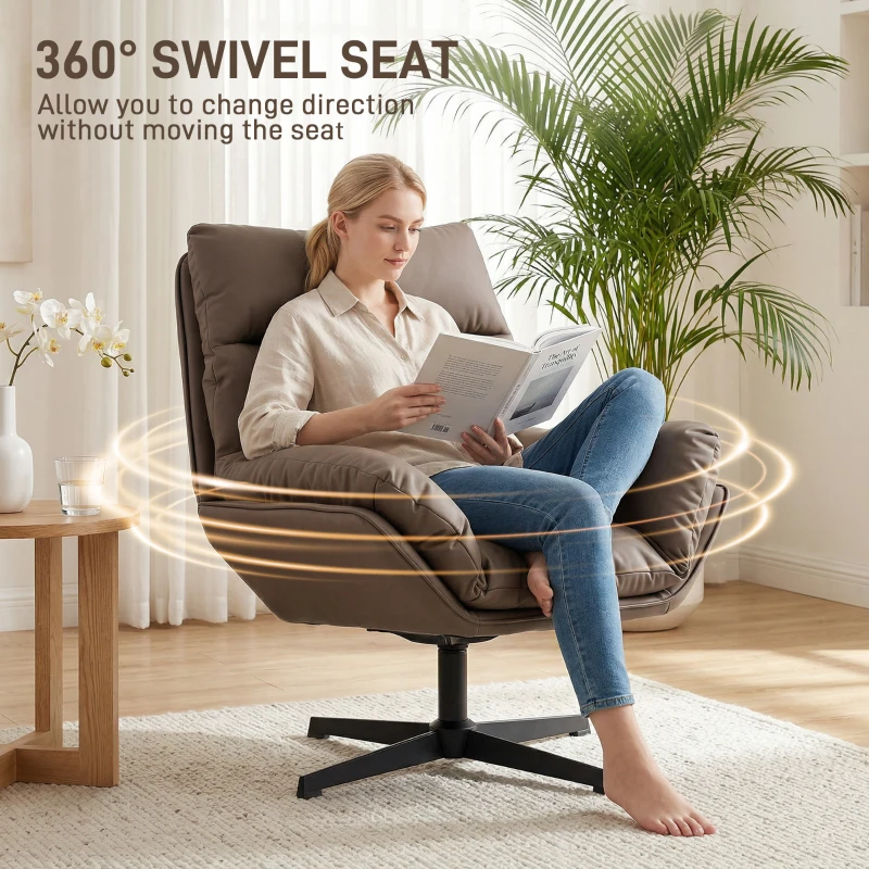 HOMCOM Accent Chair with 360 Swivel Armchair for Living Room with Padded Cushion Dark Brown