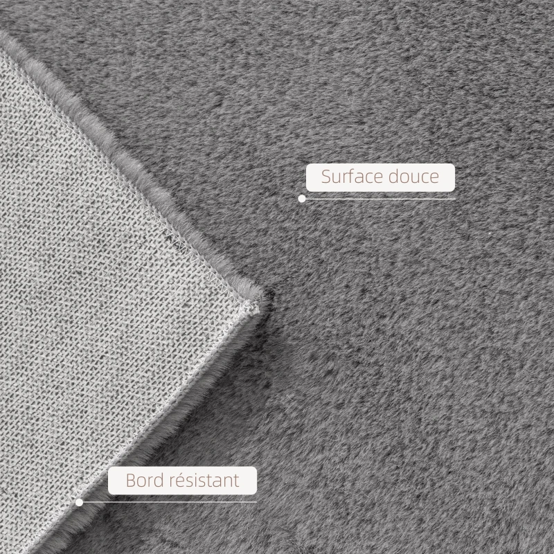 HOMCOM Tapis salon 160 x 120 cm tapis à poils longs, lavable en machine, antidérapant, en fausse fourrure, gris clair