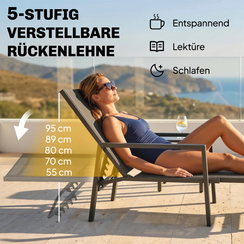 Outsunny Sonnenliege Klappbar tragbar Gartenliege mit ausziehbarer Fußstütze 5-fach Verstellbar Rückenlehne Atmungsaktiv