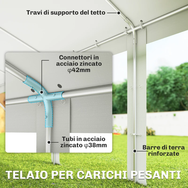 Outsunny Tendone da Giardino 10x5 m con 10 Pareti Laterali Rimovibili, in PE e Metallo Galvanizzato, Bianco