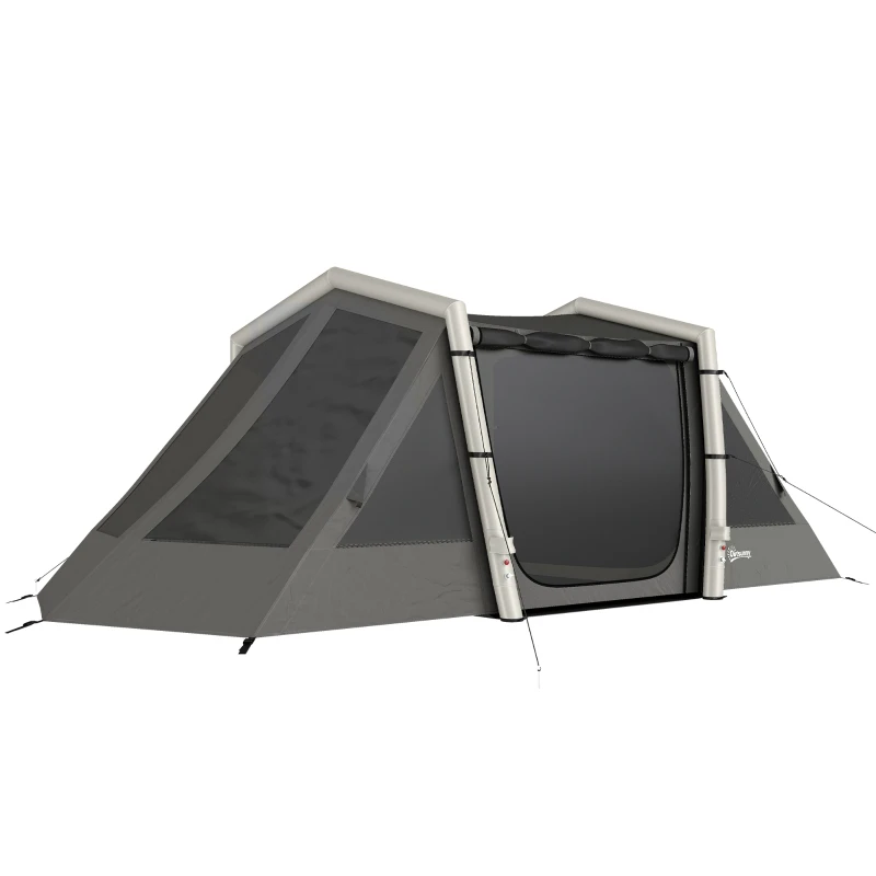 Outsunny Tienda Inflable de Camping 4 Personas Blackout Tienda de Aire 5,8m de Largo 2 Habitaciones y Sala 580x270x202cm Gris Oscuro