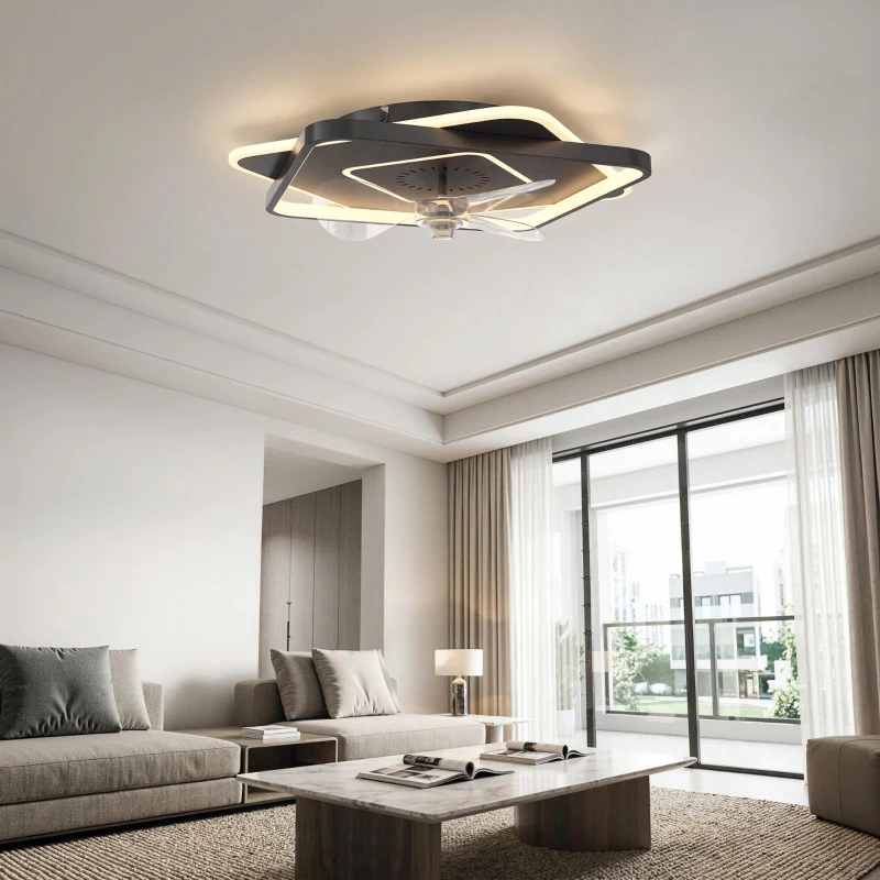 HOMCOM Ventilatore soffitto con luce LED e telecomando, 6 velocità e 3 colori