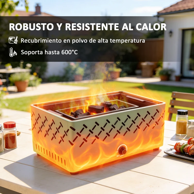 Outsunny Barbacoa de Carbón 45,5x29x21 cm con Ventilador Integrado Temperatura Ajustable y Bandeja de Carbón Verde Claro