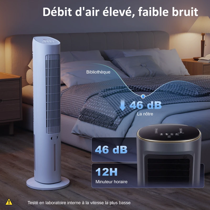 HOMCOM Refroidisseur d'air colonne 3 en 1 refroidisseur humidificateur ventilateur, oscillation 48°, 3 vitesses 3 modes, blanc