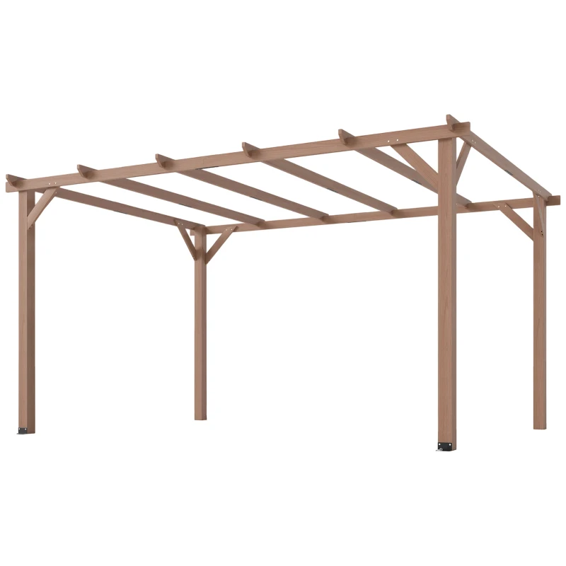 Outsunny 4 x 3 m Wooden Pergola Kit, Garden Pergola Gazebo Grape Trellis with Triangle Supports, 6 Beams, Maple Wood-effect