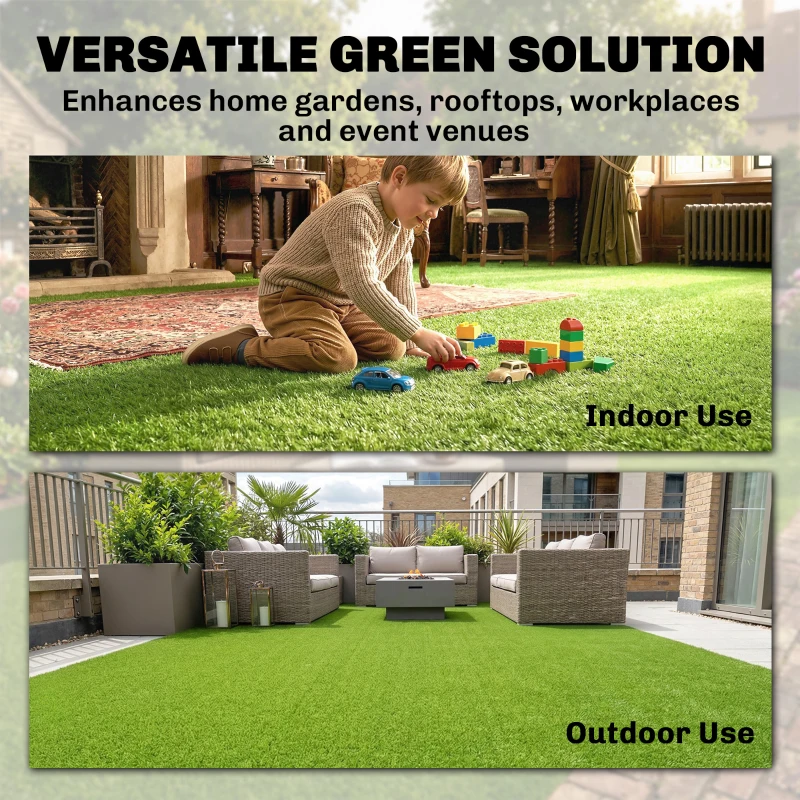 Outsunny Artificial Grass Turf Low Maintenance Realistic Lawn Pet Turf with Drain Holes for Garden 1m x 4m Green