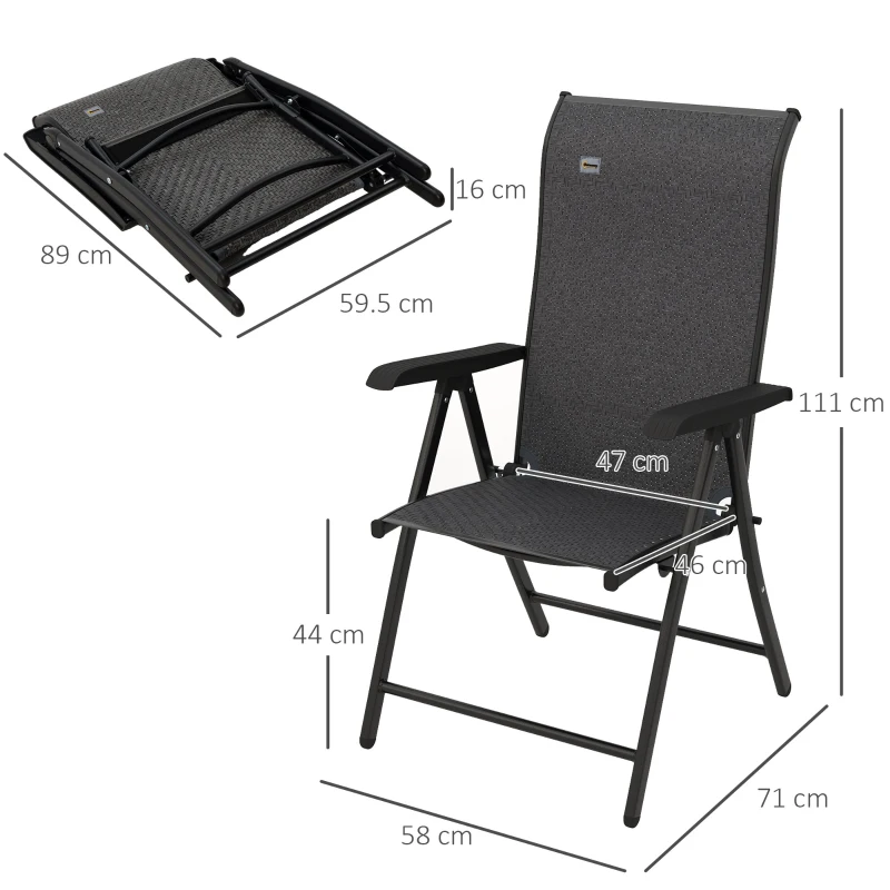 Outsunny Set of Two Folding Garden Chairs, with Seven-Position Adjustable Backs - Grey