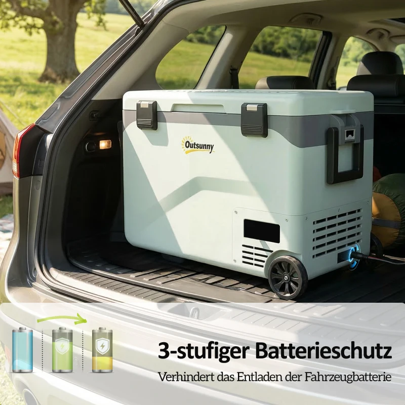 Outsunny 42,5 Liter Kompressor Kühlbox Leise elektrisch Mini Kühlschrank bis -20℃ Kühlbox mit Bluetooth Rolle Griff Handyhalter