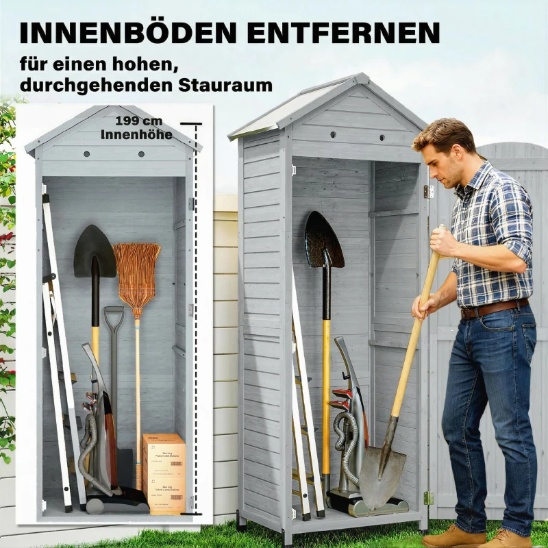 Outsunny Gartenschrank Holz extra hohe Geräteschuppen mit verstellbar Ablage magnetisch Tür galvanisiert Dach Belüftung