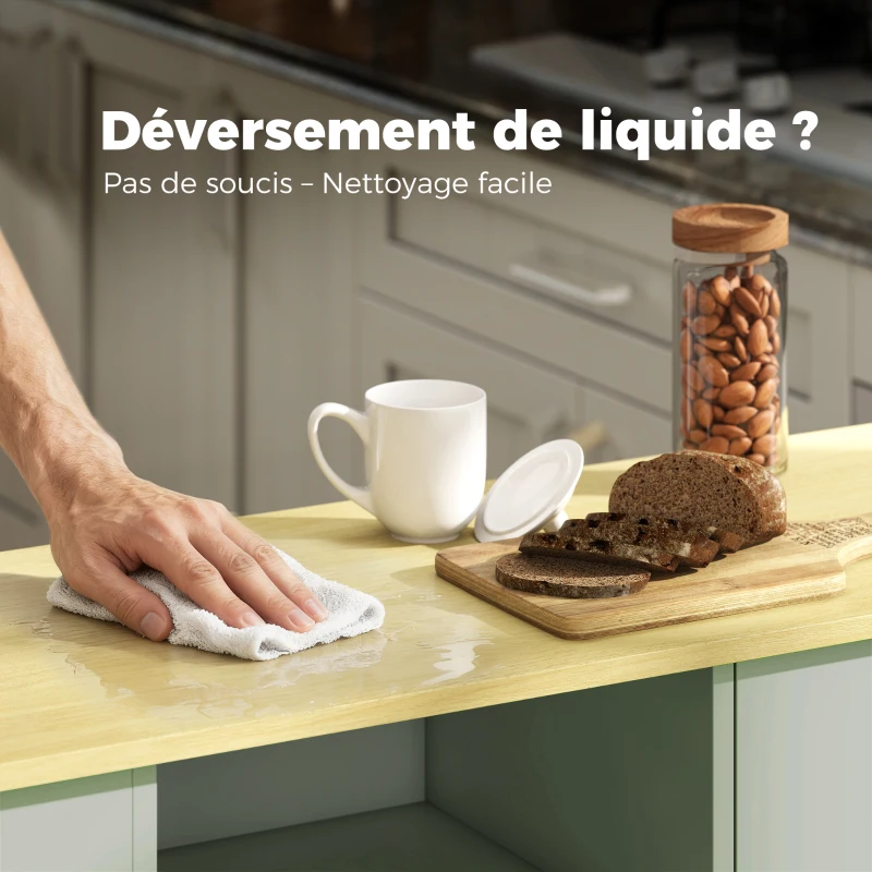 HOMCOM Desserte de cuisine à roulettes, îlot central cuisine avec tiroir, porte, compartiments ouverts et porte-épices, vert