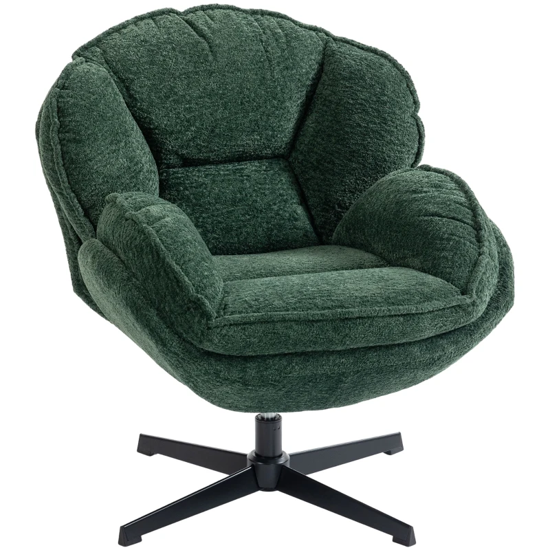 HOMCOM Modern Wingback Accent Chair, Velvet Armchair with Four-Star Base, S-Springs, Swivel, Dark Green