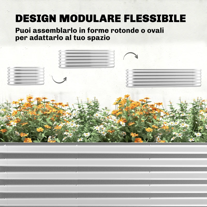 Outsunny Orto Rialzato da Esterno con Griglia per Rampicanti e Fondo Aperto, in Acciaio, 200x60x103 cm, Argento