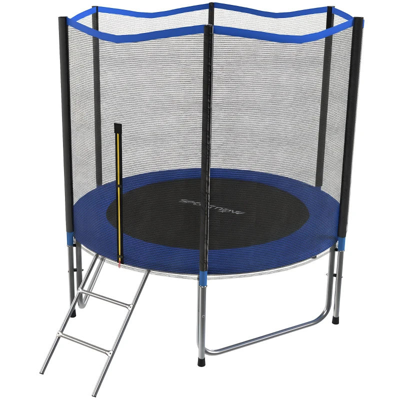 SPORTNOW Cama Elástica Exterior Ø305 cm Trampolín para Niños con Red de Seguridad Escalera y Acolchado de Muelles Azul