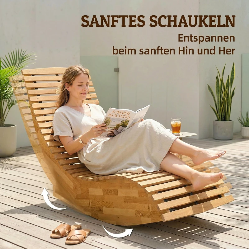 Outsunny Sonnenliege aus Akazienholz Klappbar Ergonomisch Gartenliege mit S-Form Latten-Design 60 x 156 x 77 cm